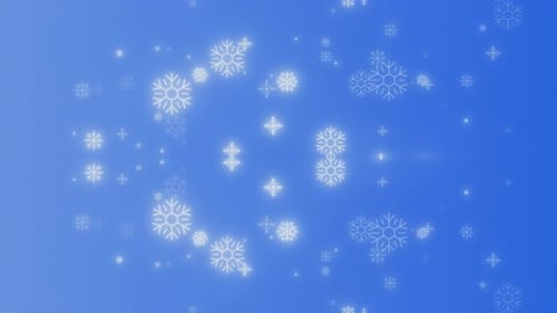 Animated Geometric Snowflakes Falling on Blue Background