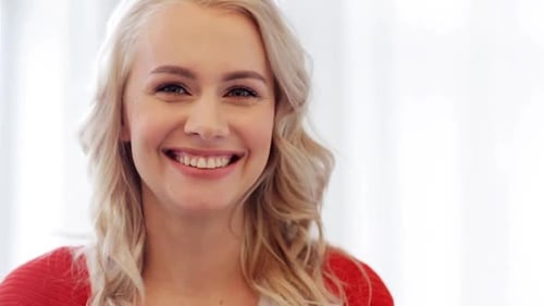 Blonde Woman Smiling and Laughing, Close Up