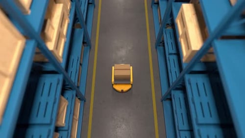 Autonomous robot transporting cardboard boxes in warehouse