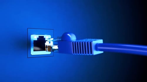 Modern Blue Ethernet Cable Connecting to Network Port