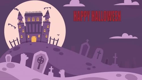 Happy Halloween Animated Night Scene with Haunted Castle