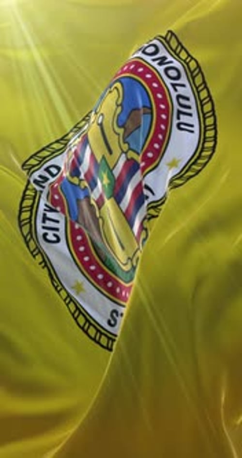 Honolulu City and County Flag Waving Loop with Sun Flare