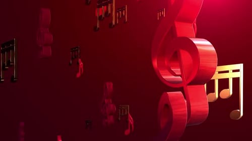 Animated Red and Gold 3D Music Notes Background