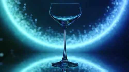 A Wine Glass Infront of a Blue and Black Circle Moving Bright Background