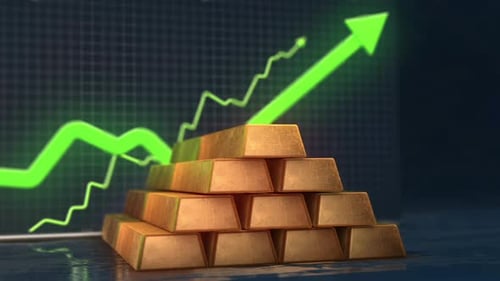 Gold Bars Growth Chart Green Arrow 4K Financial Animation