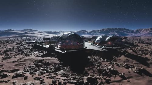 Futuristic Space Colony with Geodesic Domes on an Alien Planet