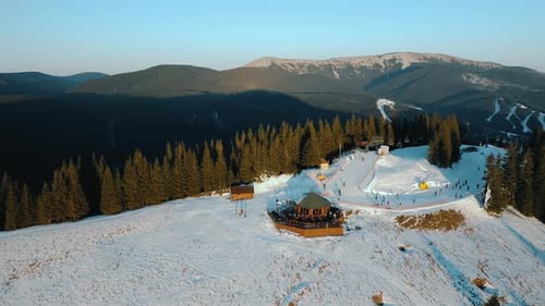 Top View of Ski Resort at Sunset