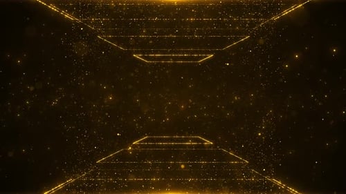 Luxuriöse goldene Partikel, die frei aufsteigen und schweben. Wellen flackern Partikel auf winkenden Streifen. futuri