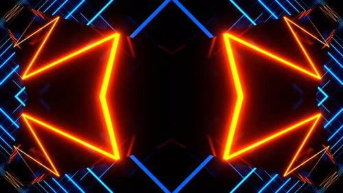 Orange And Blue Neon Curve Moving In Mirror Kaleidoscope Background Vj Loop In 4K
