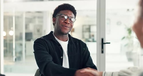 Business, man and interview with handshake in office for welcome, greeting and hiring employee