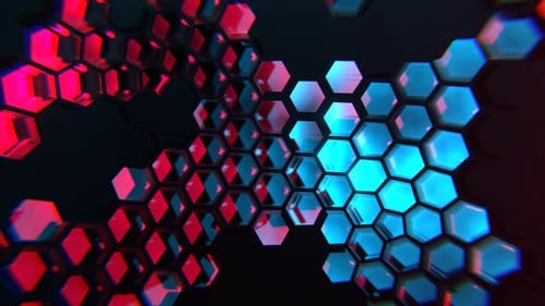 Cyan And Pink Cyber Abstraction With Hexagons Background Vj Loop In 4K