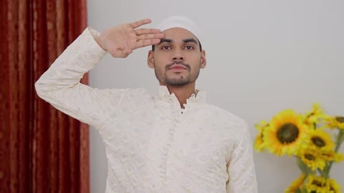 Serious Muslim Man Saluting