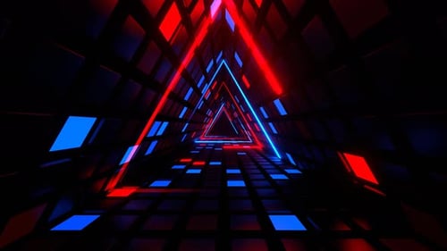 Red And Blue Neon Triangle Tunnel Background Vj Loop In 4K