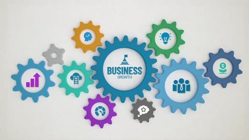 Business Growth cogwheel loopable animation with icons