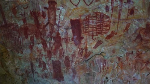 Prehistoric Primitive Cave Art Red Painting of Lizard on Wall in Brazil