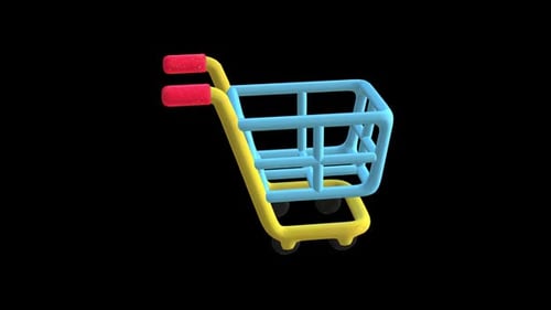 Animated 3D Shopping Cart Icon Rotating for E-commerce Business