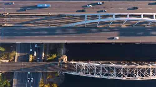 Top Down Aerial View Traffic on the Bridge