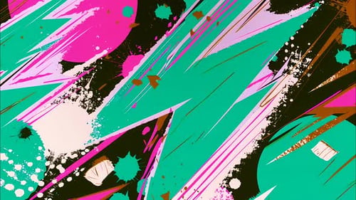 Dynamischer animierter Hintergrund im Comic-Stil mit scharfen Zickzackstrichen und bunten Farbspritzern