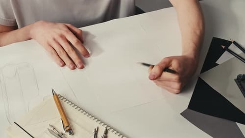 Artist Drawing a Design on White Paper