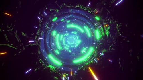 Futuristic tunnel with glowing neon lights for sci-fi presentations