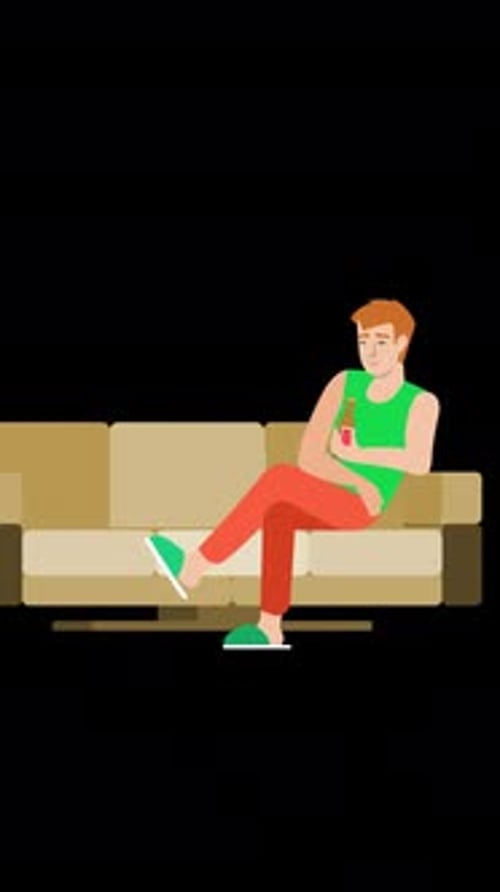 The Man Sitting On The Sofa Sips His Drink In His Hand Vertical Alpha Channel