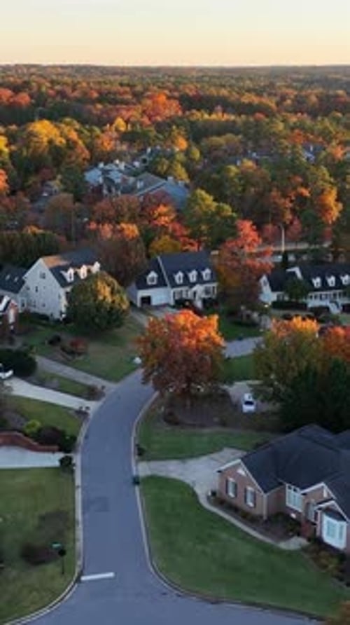 Aerial View of Suburban Neighborhood with Autumn Trees USA Vertical Video