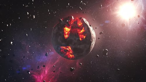 Sterbender Planet mit heißem Magma im Weltraum, vergrößern