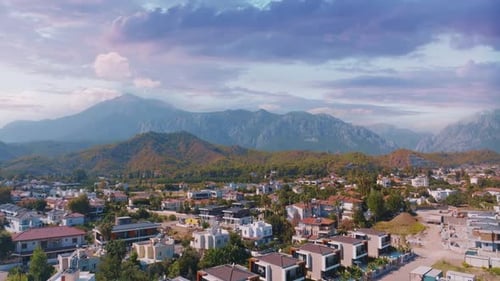 Panoramic View of the Resort Town Against the Backdrop of Mountains