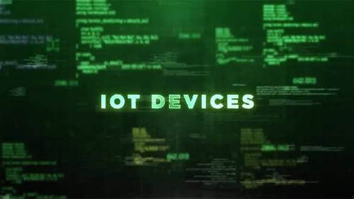 Glowing Digital Code Stream Background with IoT Devices Text Reveal