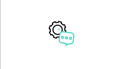 Animated Flat Design Gear and Speech Bubble Icon with Checkmark
