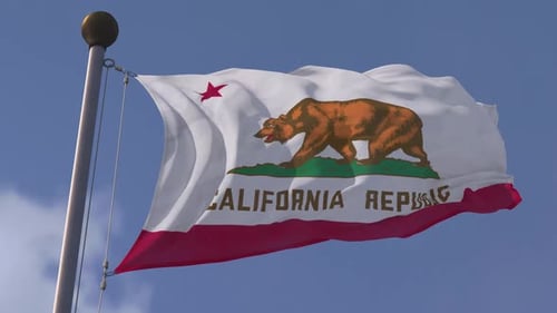 Realistic California State Flag Waving with Blue Sky Background