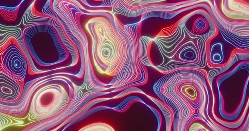 Fondo psicodélico abstracto, líneas curvas multicolores, brillo de neón. Vídeo en bucle sin interrupciones
.