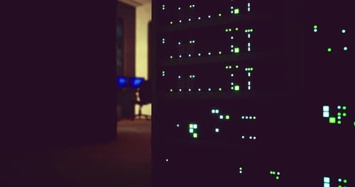 Data Center Illuminated By Server Lights During Evening Hours