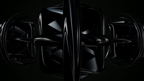 Abstract Black Glossy Cubes and Swirling Fluid Lines Background Loop