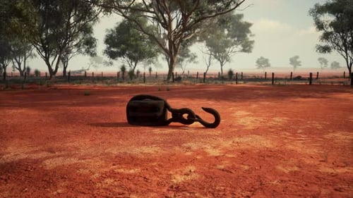 A Rusty Metal Hook on a Vibrant Red Dirt Road