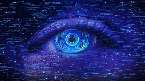 Red de escaneo ocular biométrico ocular de alta tecnología Digital Eye, intrincados elementos digitales, estética futurista