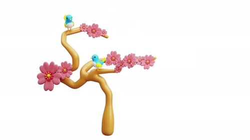3d Animation Japanese Culture Cherry Blossom Tree Birds Spring Cute Nature
