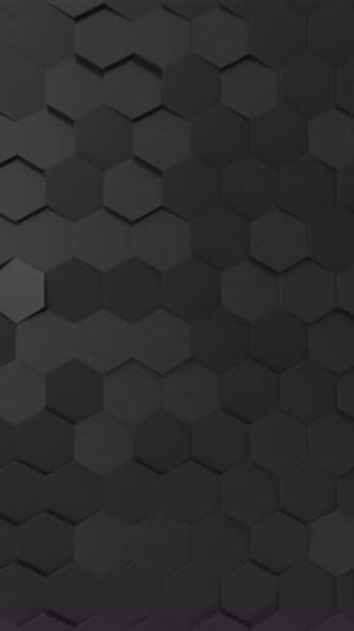Abstract Moving Black Hexagonal Honeycomb Grid with Metallic Blocks and Seamless 3D Animation Loop