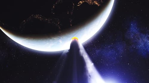 Cinematic Space Travel Around Earth With Glowing Light