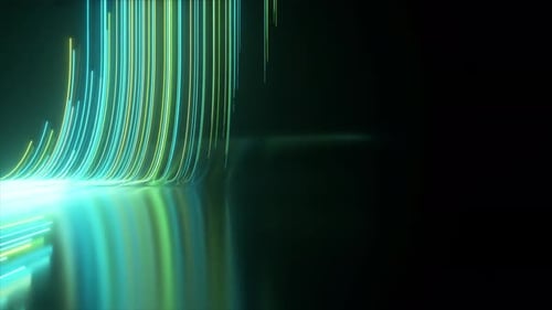 Abstract Black Background with Green Blue Neon Lines Go Up and Disappear 3D Animation