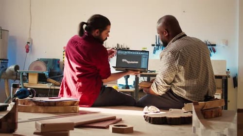 Manufacturer and Coworker Designing Custom 3D Furniture