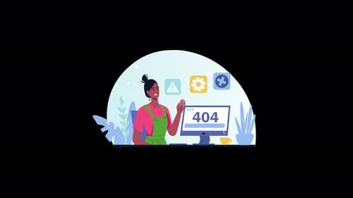 Animated Illustration of Person with 404 Error Page