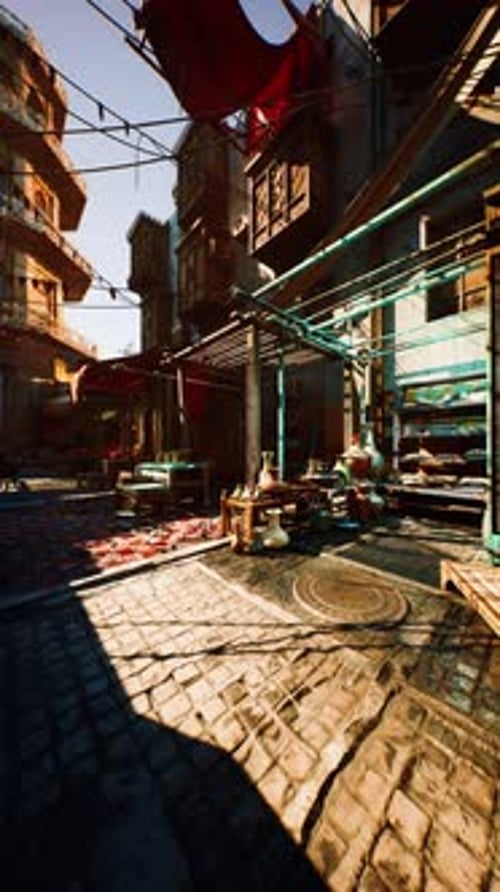 Sunlight Shining on an Ancient Oriental Market Street