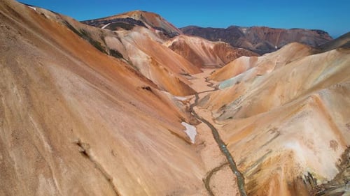 Epic Drone Tour of Landmannalaugar Iceland Colorful Sand Dunes River Geothermal Region. 4K High