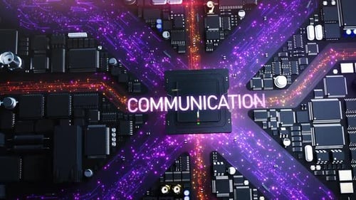 communication and communication . the city in the style of computer components.