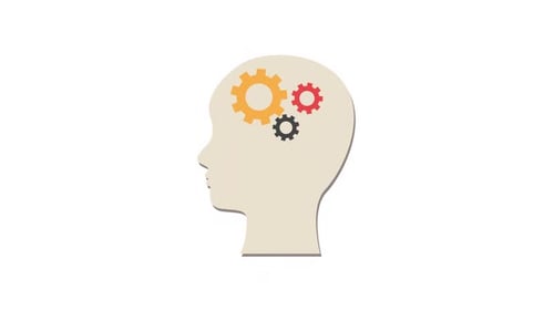 Animated Head Silhouette with Rotating Gears Illustrating Ideas