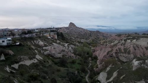 Aerial view of Goreme Valley, Cappadocia, Nevsehir, Turkey.