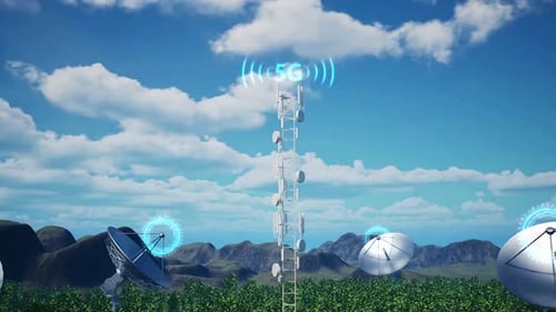 Tour de télécommunications 5G dans un paysage verdoyant