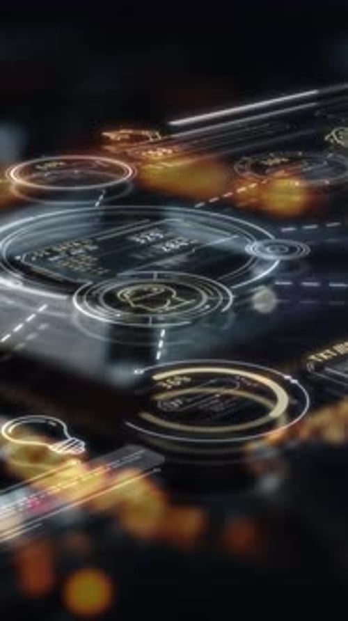 Futuristic Vertical HUD Interface with Data Visualization and High-Tech UI