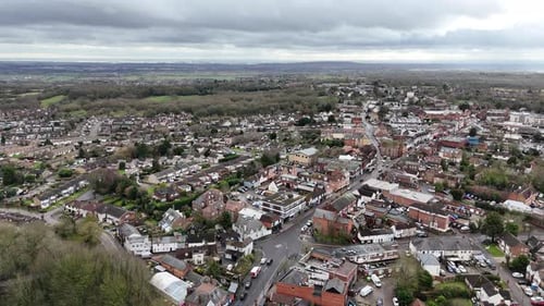 Billericay Essex ,UK High street establishing aerial shot